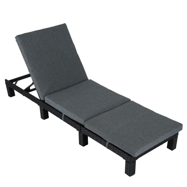 Furniture > Outdoor - Black Rattan Sunbed with Adjustable Recline - Garden Yard