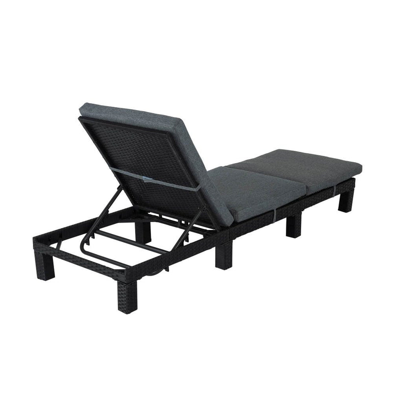 Furniture > Outdoor - Black Rattan Sunbed with Adjustable Recline - Garden Yard