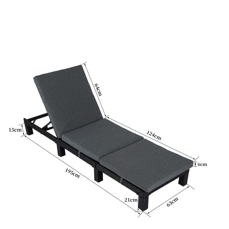 Furniture > Outdoor - Black Rattan Sunbed with Adjustable Recline - Garden Yard