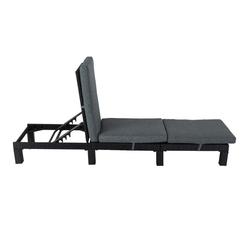 Furniture > Outdoor - Black Rattan Sunbed with Adjustable Recline - Garden Yard