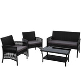 Furniture > Outdoor - Gardeon 4 PCS Outdoor Furniture Lounge Setting Wicker Dining Set Black - Garden Yard