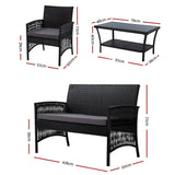 Furniture > Outdoor - Gardeon 4 PCS Outdoor Furniture Lounge Setting Wicker Dining Set Black - Garden Yard