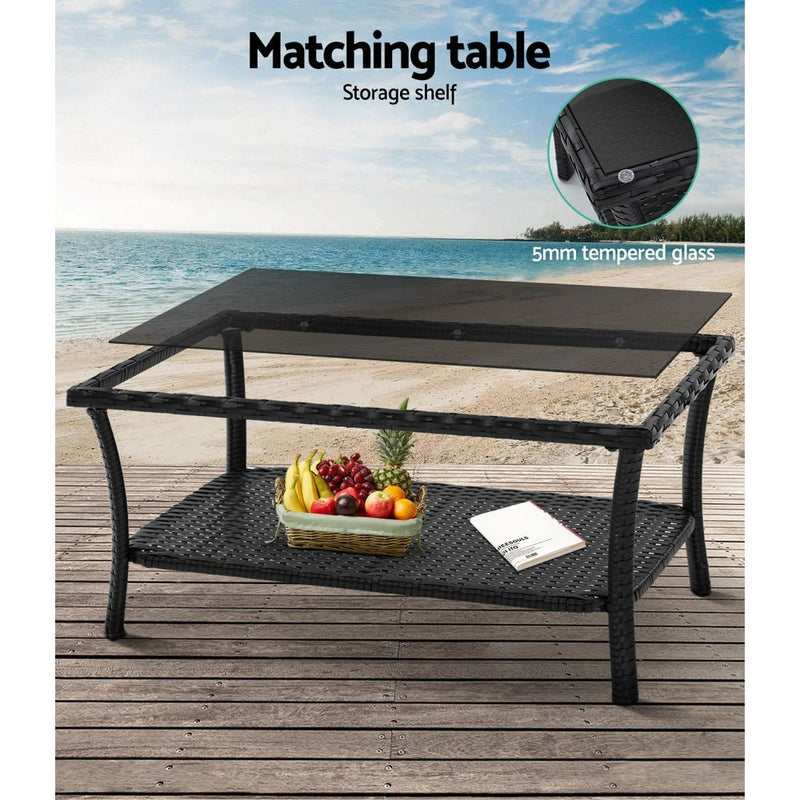 Furniture > Outdoor - Gardeon 4 PCS Outdoor Furniture Lounge Setting Wicker Dining Set Black - Garden Yard