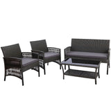 Furniture > Outdoor - Gardeon 4 PCS Outdoor Furniture Lounge Setting Wicker Dining Set Grey - Garden Yard