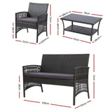 Furniture > Outdoor - Gardeon 4 PCS Outdoor Furniture Lounge Setting Wicker Dining Set Grey - Garden Yard