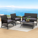 Furniture > Outdoor - Gardeon 4 PCS Outdoor Furniture Lounge Setting Wicker Dining Set Grey - Garden Yard