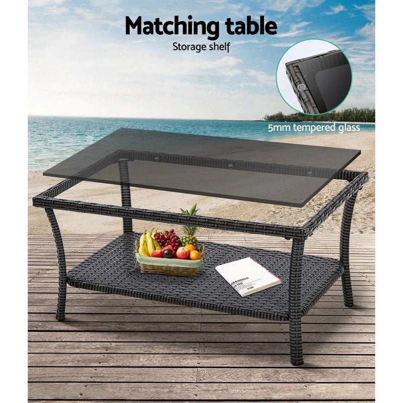 Furniture > Outdoor - Gardeon 4 PCS Outdoor Furniture Lounge Setting Wicker Dining Set Grey - Garden Yard