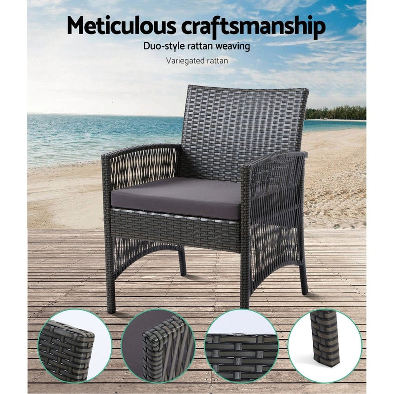 Furniture > Outdoor - Gardeon 4 PCS Outdoor Furniture Lounge Setting Wicker Dining Set Grey - Garden Yard