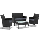 Furniture > Outdoor - Gardeon 4 - piece Outdoor Lounge Setting Wicker Patio Furniture Dining Set Black - Garden Yard