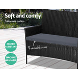 Furniture > Outdoor - Gardeon 4 - piece Outdoor Lounge Setting Wicker Patio Furniture Dining Set Black - Garden Yard