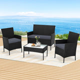 Furniture > Outdoor - Gardeon 4 - piece Outdoor Lounge Setting Wicker Patio Furniture Dining Set Black - Garden Yard