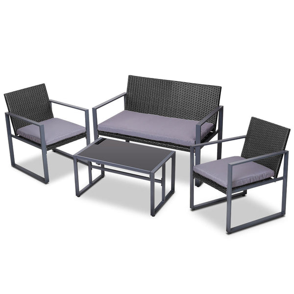Furniture > Outdoor - Gardeon 4PC Outdoor Furniture Patio Table Chair Black - Garden Yard