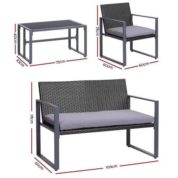 Furniture > Outdoor - Gardeon 4PC Outdoor Furniture Patio Table Chair Black - Garden Yard