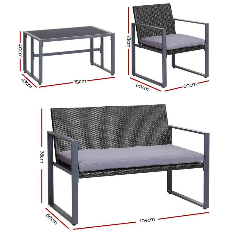 Furniture > Outdoor - Gardeon 4PC Outdoor Furniture Patio Table Chair Black - Garden Yard