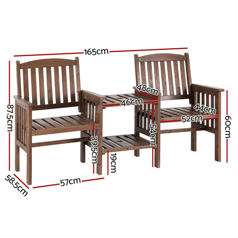 Furniture > Outdoor - Gardeon Garden Bench Chair Table Loveseat Wooden Outdoor Furniture Patio Park Brown - Garden Yard