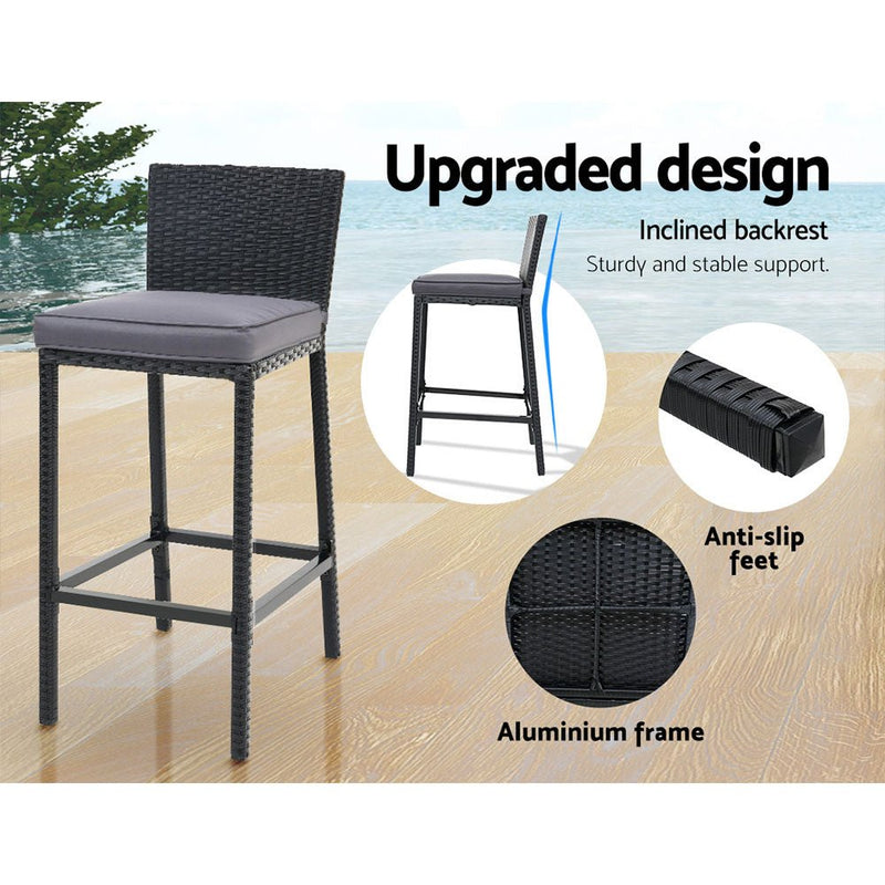 Furniture > Outdoor - Gardeon Outdoor Bar Set Table Chairs Stools Rattan Patio Furniture 4 Seaters - Garden Yard