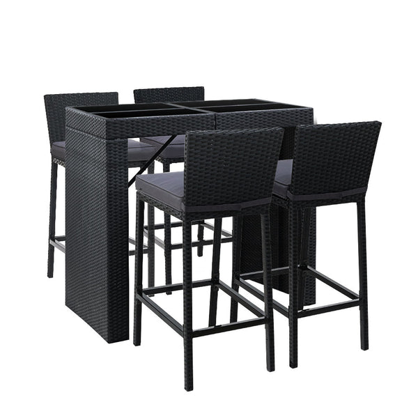 Furniture > Outdoor - Gardeon Outdoor Bar Set Table Chairs Stools Rattan Patio Furniture 4 Seaters - Garden Yard