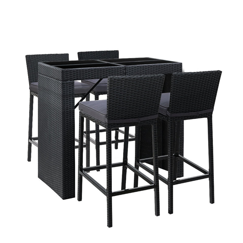 Furniture > Outdoor - Gardeon Outdoor Bar Set Table Chairs Stools Rattan Patio Furniture 4 Seaters - Garden Yard