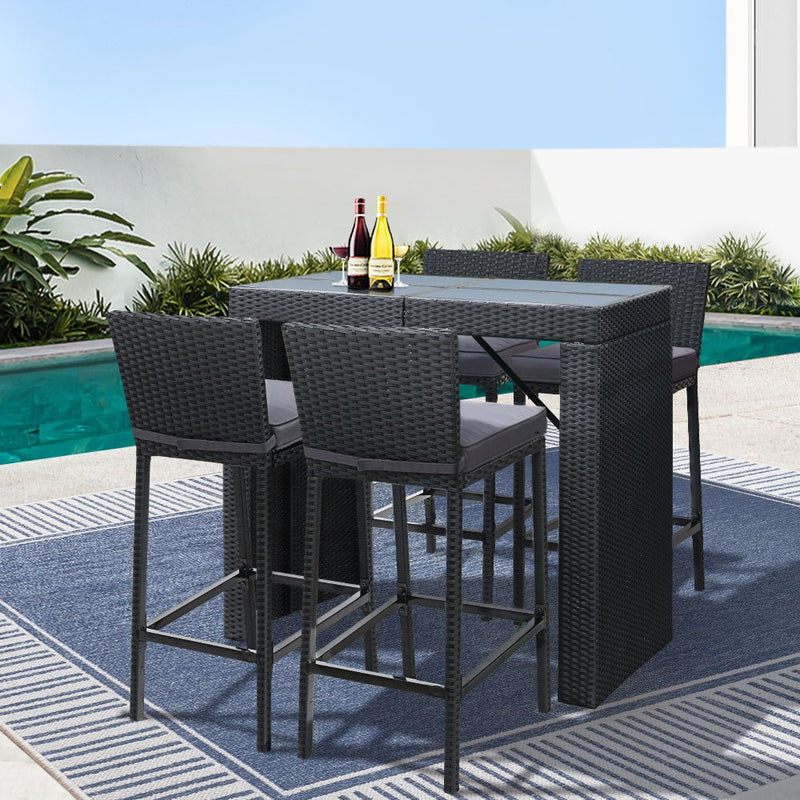 Furniture > Outdoor - Gardeon Outdoor Bar Set Table Chairs Stools Rattan Patio Furniture 4 Seaters - Garden Yard