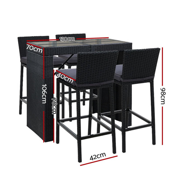 Furniture > Outdoor - Gardeon Outdoor Bar Set Table Chairs Stools Rattan Patio Furniture 4 Seaters - Garden Yard