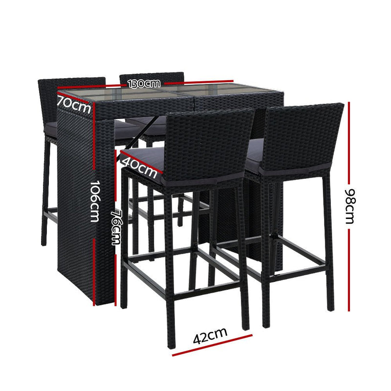 Furniture > Outdoor - Gardeon Outdoor Bar Set Table Chairs Stools Rattan Patio Furniture 4 Seaters - Garden Yard