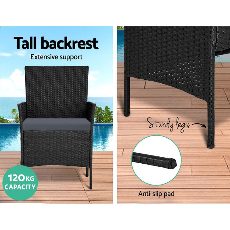 Furniture > Outdoor - Gardeon Outdoor Furniture Lounge Setting Wicker Patio Dining Set w/Storage Cover Black - Garden Yard