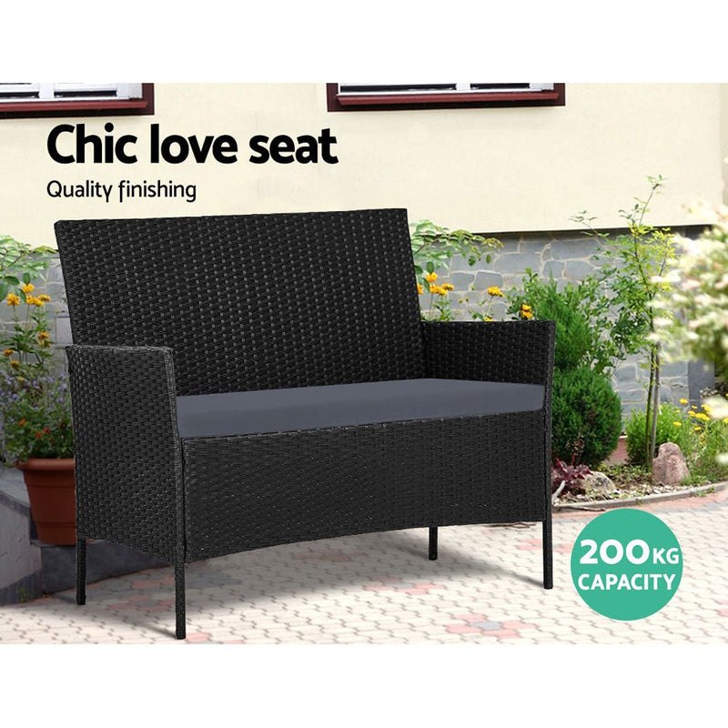 Furniture > Outdoor - Gardeon Outdoor Furniture Lounge Setting Wicker Patio Dining Set w/Storage Cover Black - Garden Yard