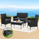 Furniture > Outdoor - Gardeon Outdoor Furniture Lounge Setting Wicker Patio Dining Set w/Storage Cover Black - Garden Yard