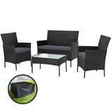 Furniture > Outdoor - Gardeon Outdoor Furniture Lounge Setting Wicker Patio Dining Set w/Storage Cover Black - Garden Yard