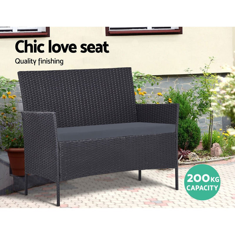 Furniture > Outdoor - Gardeon Outdoor Furniture Lounge Setting Wicker Patio Dining Set w/Storage Cover Grey - Garden Yard