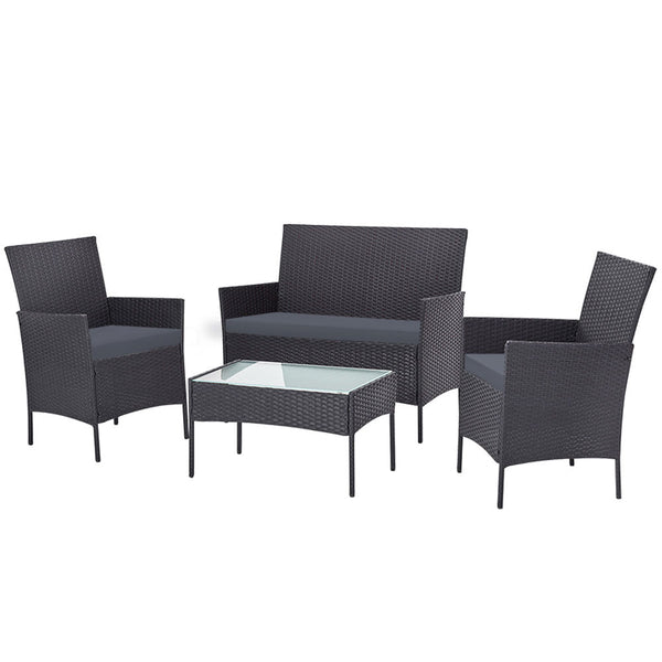Furniture > Outdoor - Gardeon Outdoor Furniture Lounge Setting Wicker Patio Dining Set w/Storage Cover Grey - Garden Yard