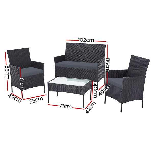 Furniture > Outdoor - Gardeon Outdoor Furniture Lounge Setting Wicker Patio Dining Set w/Storage Cover Grey - Garden Yard