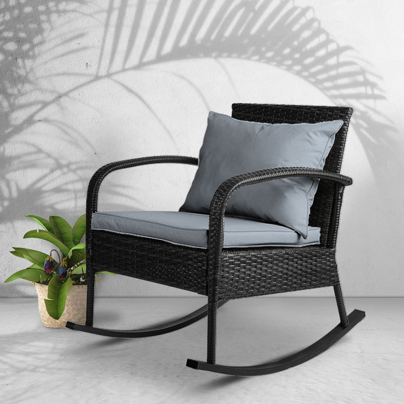 Furniture > Outdoor - Gardeon Outdoor Furniture Rocking Chair Wicker Garden Patio Lounge Setting Black - Garden Yard
