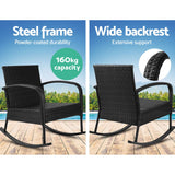 Furniture > Outdoor - Gardeon Outdoor Furniture Rocking Chair Wicker Garden Patio Lounge Setting Black - Garden Yard