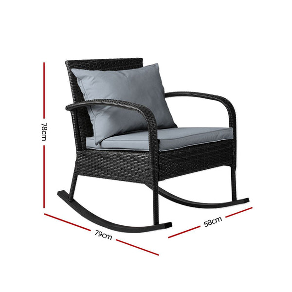 Furniture > Outdoor - Gardeon Outdoor Furniture Rocking Chair Wicker Garden Patio Lounge Setting Black - Garden Yard