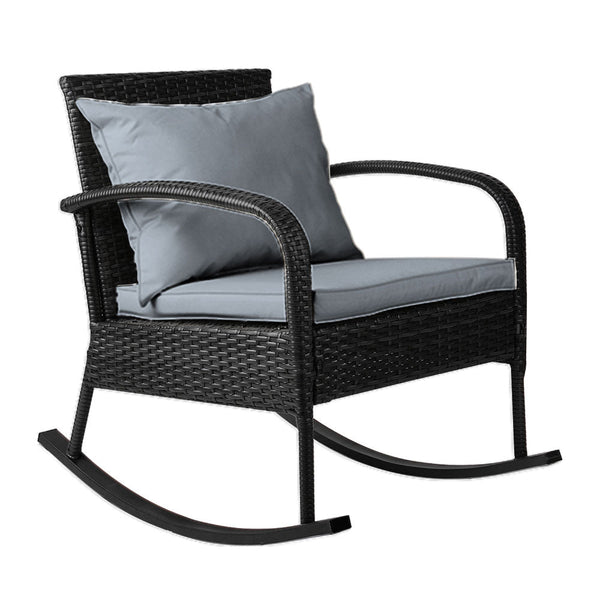 Furniture > Outdoor - Gardeon Outdoor Furniture Rocking Chair Wicker Garden Patio Lounge Setting Black - Garden Yard