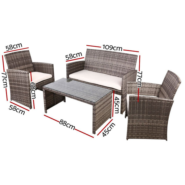 Furniture > Outdoor - Gardeon Rattan Furniture Outdoor Lounge Setting Wicker Dining Set w/Storage Cover Mixed Grey - Garden Yard