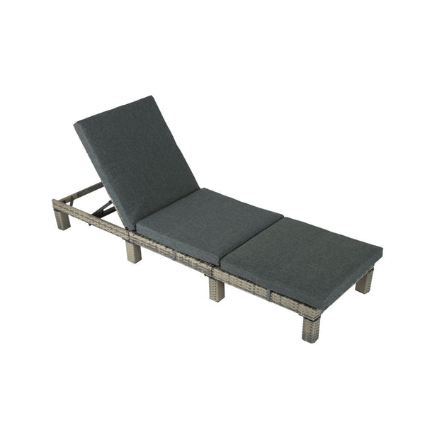 Furniture > Outdoor - Grey Rattan Sunbed with Adjustable Recline - Garden Yard