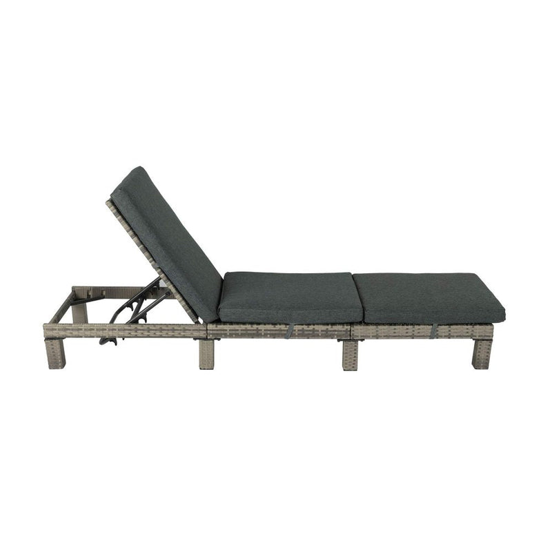 Furniture > Outdoor - Grey Rattan Sunbed with Adjustable Recline - Garden Yard
