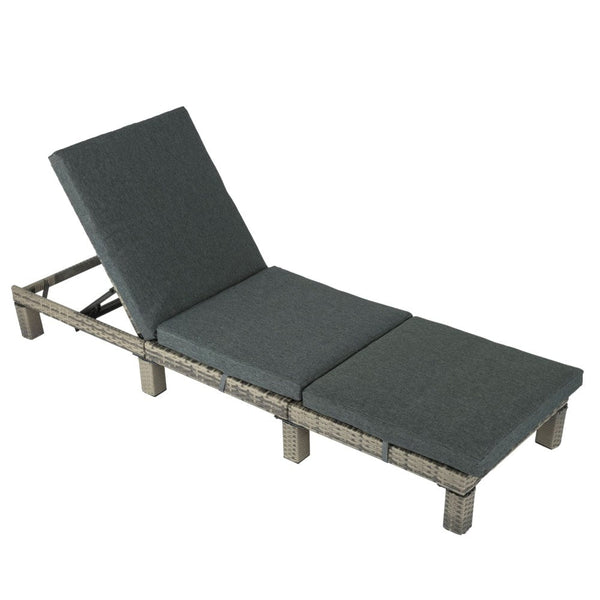 Furniture > Outdoor - Grey Rattan Sunbed with Adjustable Recline - Garden Yard