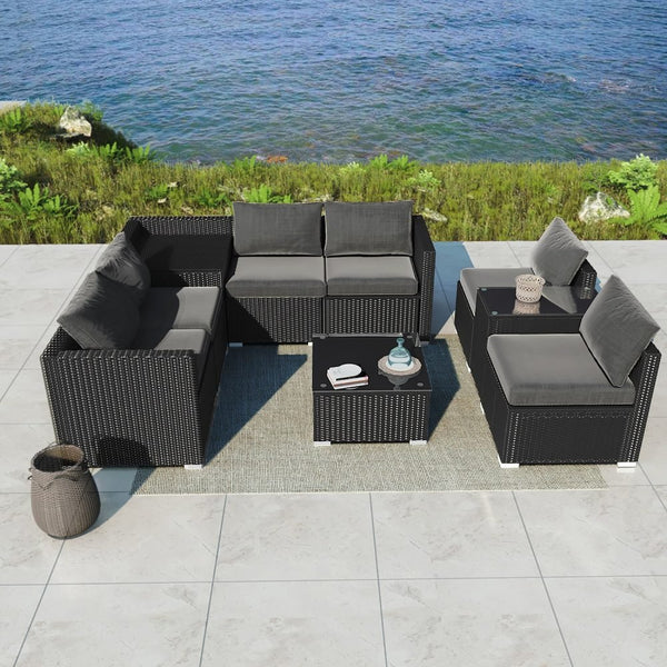 Furniture > Outdoor - Modular Outdoor Lounge Set - 9pcs Sofa, Armchairs and Coffee Table - Garden Yard