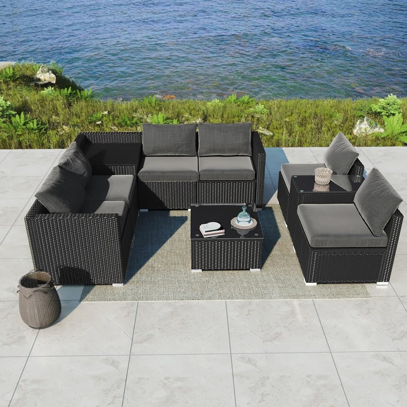 Furniture > Outdoor - Modular Outdoor Lounge Set - 9pcs Sofa, Armchairs and Coffee Table - Garden Yard