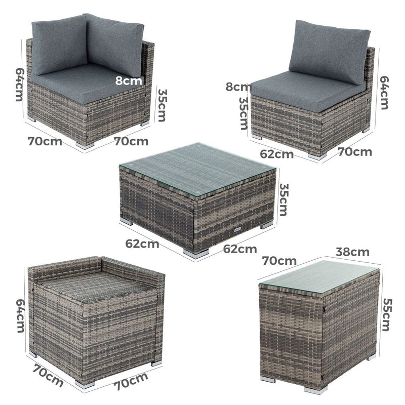 Furniture > Outdoor - Modular Outdoor Lounge Set - 9pcs Sofa, Armchairs and Coffee Table - Garden Yard