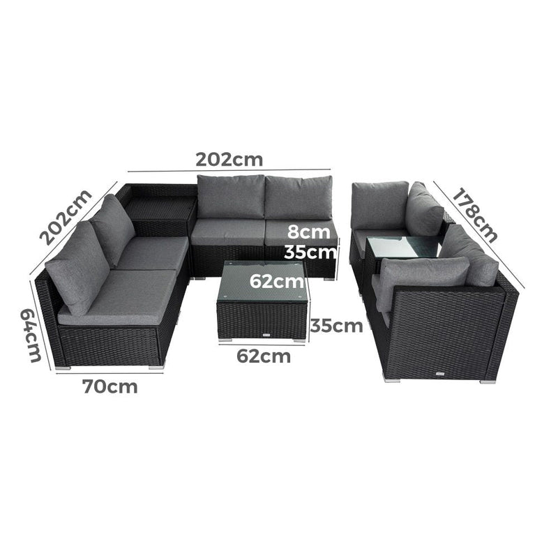 Furniture > Outdoor - Modular Outdoor Lounge Set - 9pcs Sofa, Armchairs and Coffee Table - Garden Yard