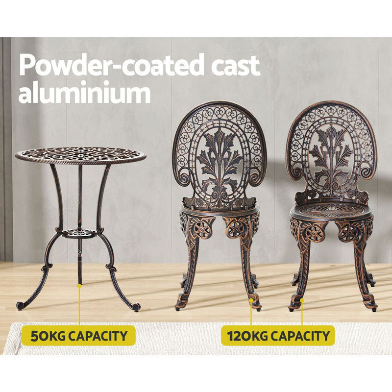Furniture > Outdoor > Outdoor Chairs - Gardeon 3PC Patio Furniture Outdoor Bistro Set Dining Chairs Aluminium Bronze - Garden Yard