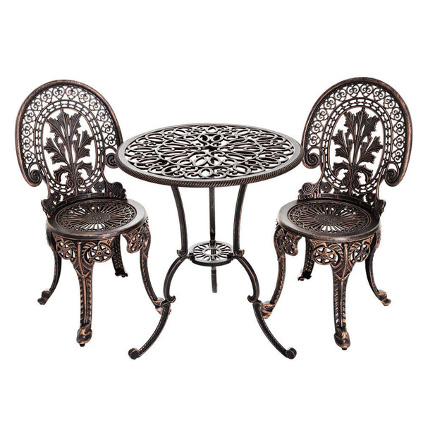 Furniture > Outdoor > Outdoor Chairs - Gardeon 3PC Patio Furniture Outdoor Bistro Set Dining Chairs Aluminium Bronze - Garden Yard
