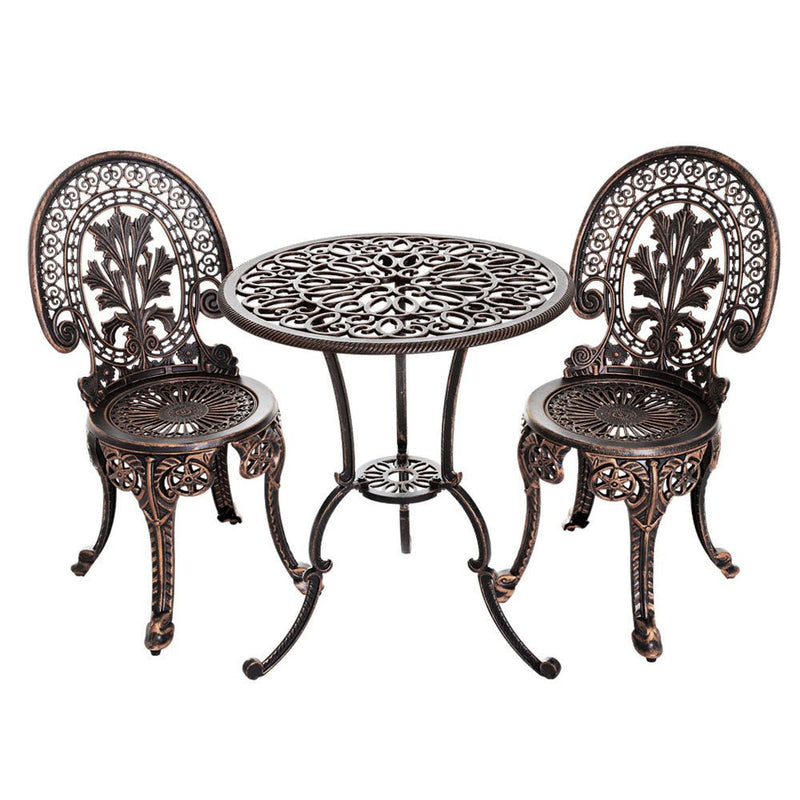 Furniture > Outdoor > Outdoor Chairs - Gardeon 3PC Patio Furniture Outdoor Bistro Set Dining Chairs Aluminium Bronze - Garden Yard