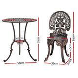 Furniture > Outdoor > Outdoor Chairs - Gardeon 3PC Patio Furniture Outdoor Bistro Set Dining Chairs Aluminium Bronze - Garden Yard