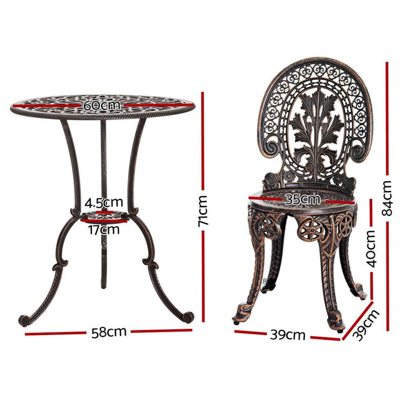 Furniture > Outdoor > Outdoor Chairs - Gardeon 3PC Patio Furniture Outdoor Bistro Set Dining Chairs Aluminium Bronze - Garden Yard