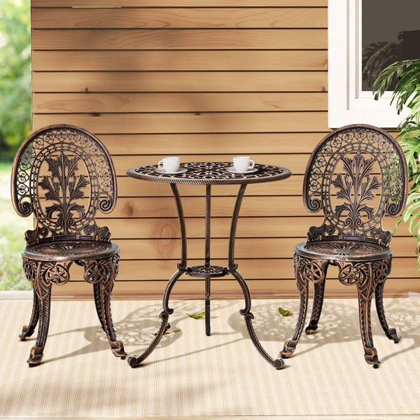 Furniture > Outdoor > Outdoor Chairs - Gardeon 3PC Patio Furniture Outdoor Bistro Set Dining Chairs Aluminium Bronze - Garden Yard